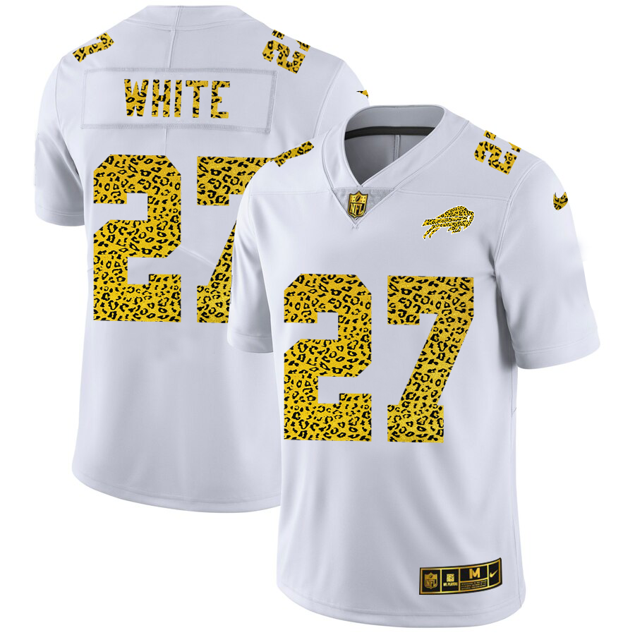 Buffalo Bills #27 Tre'Davious White Men's Flocked Leopard Print Vapor Limited Jersey White