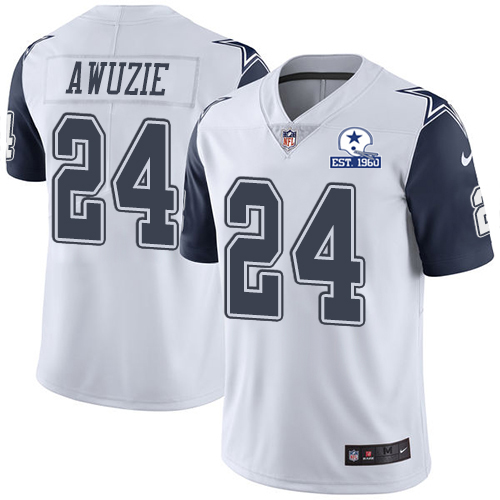 Dallas Cowboys #24 Chidobe Awuzie White Men's Stitched With Established In 1960 Patch Limited Rush Jersey Men's