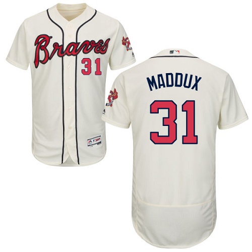 Atlanta Braves #31 Greg Maddux Cream Flexbase Authentic Collection Stitched Jersey Men's