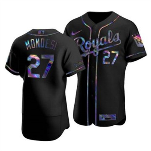 Kansas City Kansas City Royals #27 Adalberto Mondesi Men's Iridescent Holographic Collection Jersey - Black Men's
