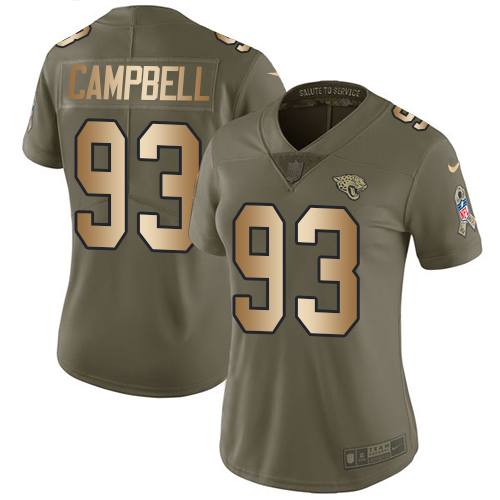 Jacksonville Jaguars #93 Calais Campbell Olive/Gold Women's Stitched Limited 2017 Salute to Service Jersey Womens
