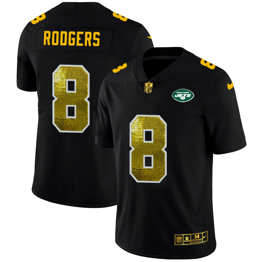 New York Jets #8 Aaron Rodgers Men's Black Golden Sequin Vapor Limited Jersey