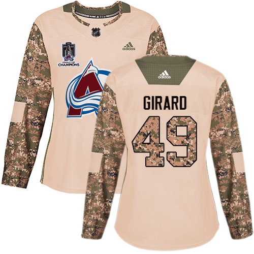 Adidas Colorado Avalanche #49 Samuel Girard Camo Authentic Women's 2022 Stanley Cup Champions Veterans Day Stitched Jersey Womens