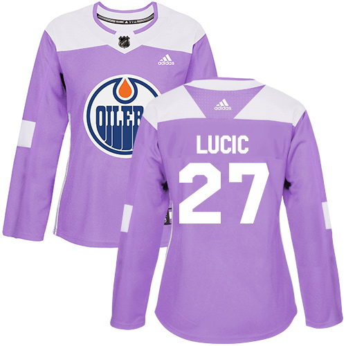 Adidas Edmonton Oilers #27 Milan Lucic Purple Authentic Fights Cancer Women's Stitched Jersey Womens