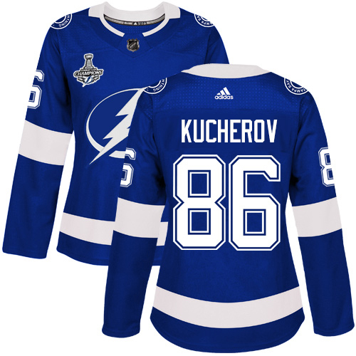 Adidas Tampa Bay Lightning #86 Nikita Kucherov Blue Home Authentic Women's 2020 Stanley Cup Champions Stitched Jersey Womens