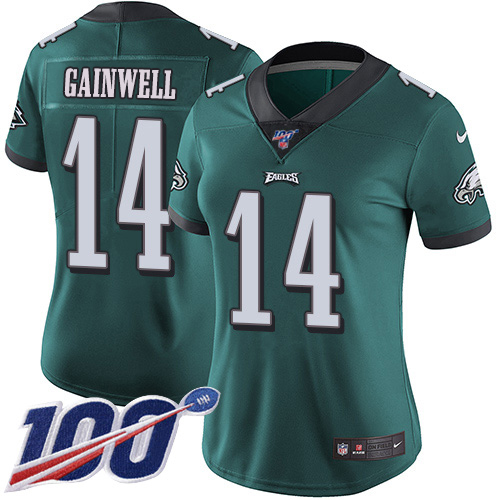 Eagles #14 Kenneth Gainwell Green Team Color Women's Stitched 100th Season Vapor Untouchable Limited Jersey