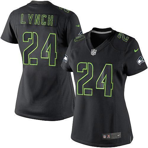 Seattle Seahawks #24 Marshawn Lynch Black Impact Women's Stitched Limited Jersey Womens