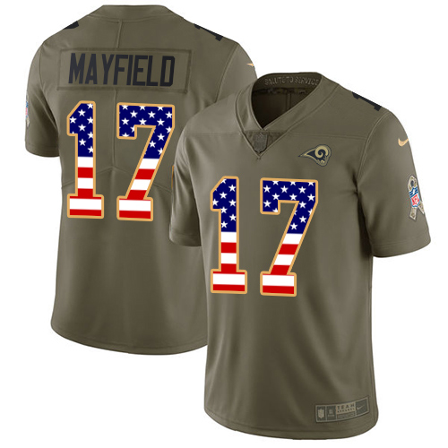 Rams #17 Baker Mayfield Olive/USA Flag Men's Stitched Limited 2017 Salute To Service Jersey