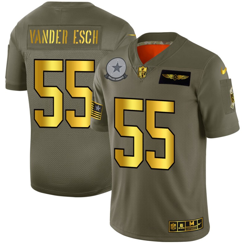 Dallas Cowboys #55 Leighton Vander Esch Men's Olive Gold 2019 Salute To Service Limited Jersey