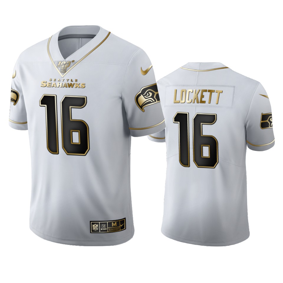 Seattle Seahawks #16 Tyler Lockett Men's White Golden Edition Vapor Limited 100 Jersey