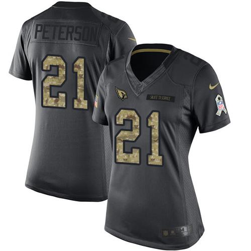 Cardinals #21 Patrick Peterson Black Women's Stitched Limited 2016 Salute To Service Jersey