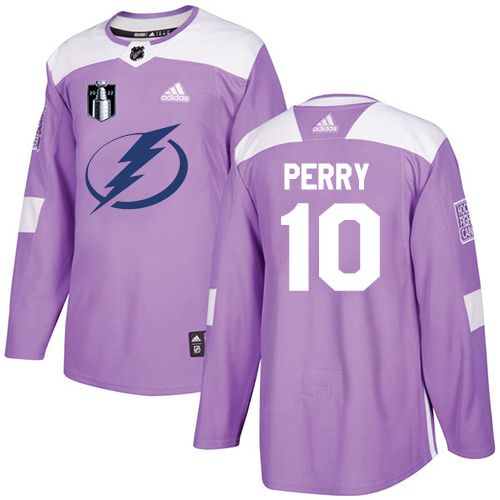 Adidas Tampa Bay Lightning #10 Corey Perry Purple Authentic 2022 Stanley Cup Final Patch Fights Cancer Stitched Jersey Men's
