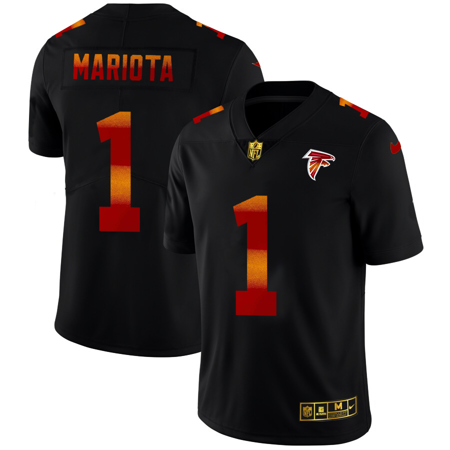 Atlanta Falcons #1 Marcus Mariota Men's Black Red Orange Stripe Vapor Limited Jersey