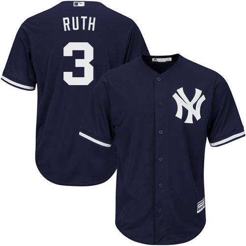 New York Yankees #3 Babe Ruth Navy blue Cool Base Stitched Youth Jersey Youth