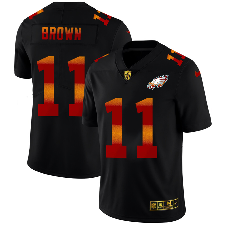 Philadelphia Eagles #11 A.J. Brown Men's Black Red Orange Stripe Vapor Limited Jersey