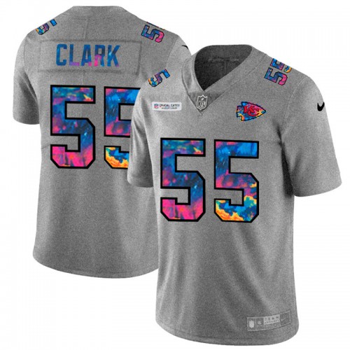 Kansas City Kansas City Chiefs #55 Frank Clark Men's Multi-Color 2020 Crucial Catch Jersey Greyheather Men's