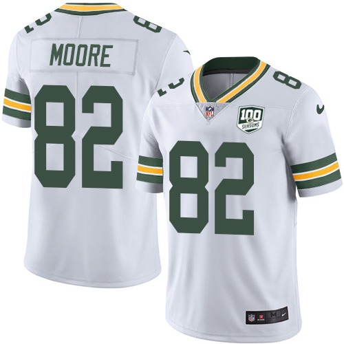 Green Bay Packers #82 J'Mon Moore White Men's 100th Season Stitched Vapor Untouchable Limited Jersey Men's