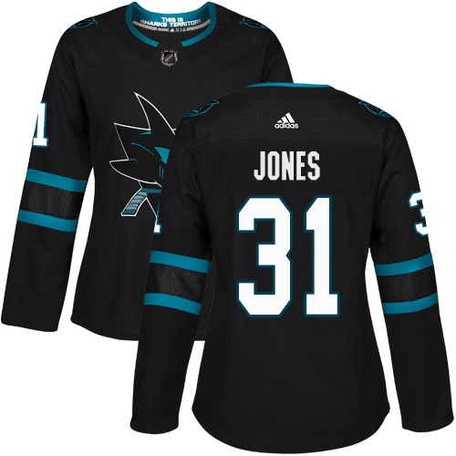 Adidas San Jose Sharks #31 Martin Jones Black Alternate Authentic Women's Stitched Jersey Womens