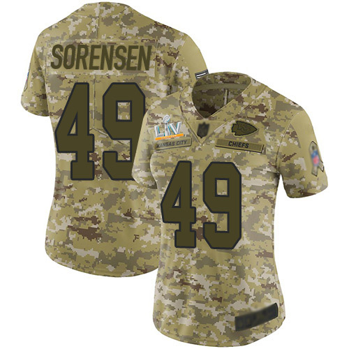 Kansas City Chiefs #49 Daniel Sorensen Camo Women's Super Bowl LV Bound Stitched Limited 2018 Salute To Service Jersey Womens