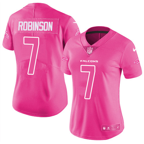 Falcons #7 Bijan Robinson Pink Women's Stitched Limited Rush Fashion Jersey