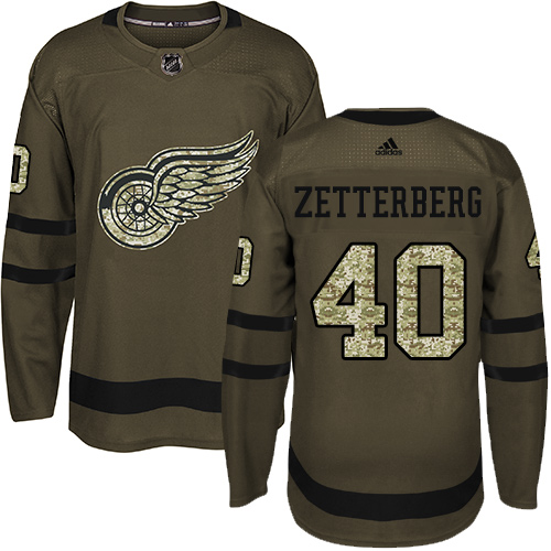Adidas Detroit Red Wings #40 Henrik Zetterberg Green Salute to Service Stitched Jersey Men's
