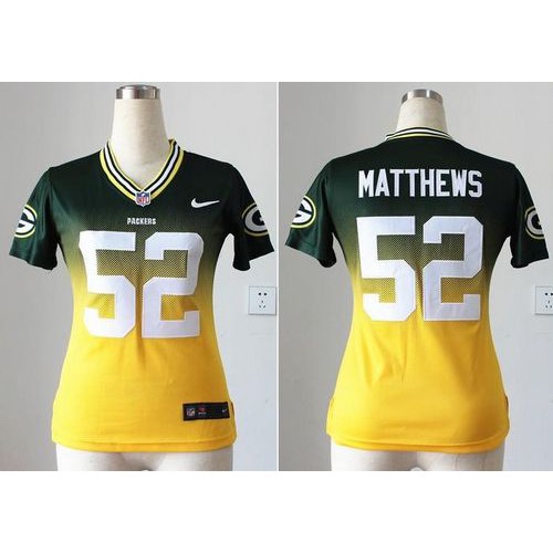 Green Bay Packers #52 Clay Matthews Green/Gold Women's Stitched Elite Fadeaway Fashion Jersey Womens