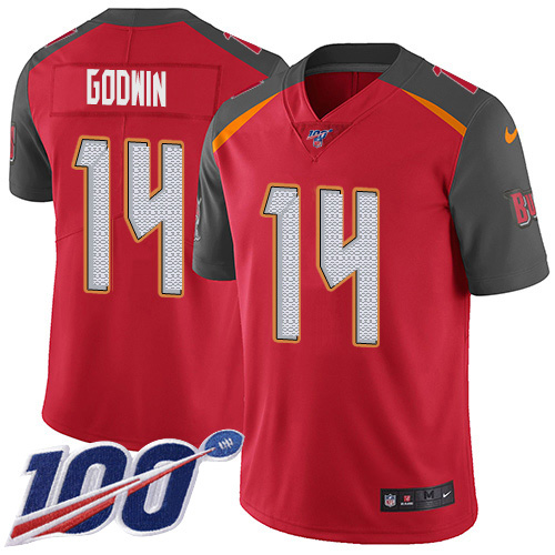Buccaneers #14 Chris Godwin Red Team Color Youth Stitched 100th Season Vapor Untouchable Limited Jersey