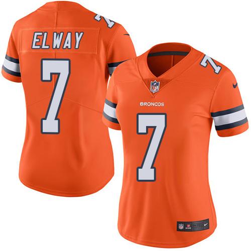Broncos #7 John Elway Orange Women's Stitched Limited Rush Jersey