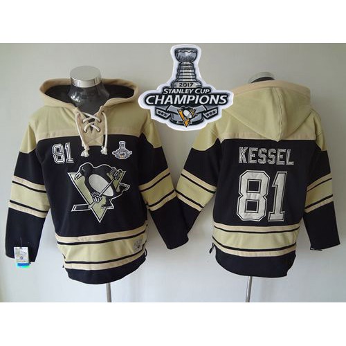 Pittsburgh Penguins #81 Phil Kessel Black Sawyer Hooded Sweatshirt 2017 Stanley Cup Finals Champions Stitched Jersey Men's
