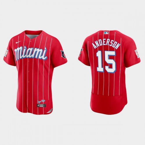 Miami Miami Marlins #15 Brian Anderson Men's 2021 City Connect Authentic Jersey Red Men's
