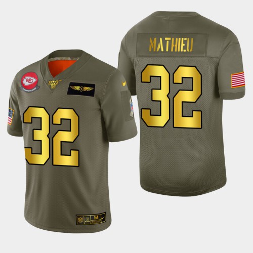 Kansas City Kansas City Chiefs #32 Tyrann Mathieu Men's Olive Gold 2019 Salute to Service Limited 100 Jersey Men's