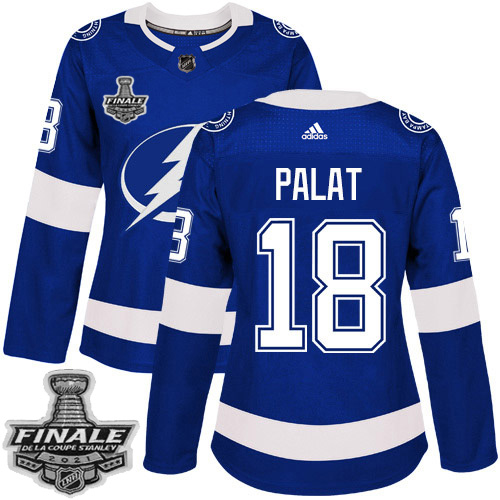 Adidas Tampa Bay Lightning #18 Ondrej Palat Blue Home Authentic Women's 2021 Stanley Cup Final Patch Jersey Womens