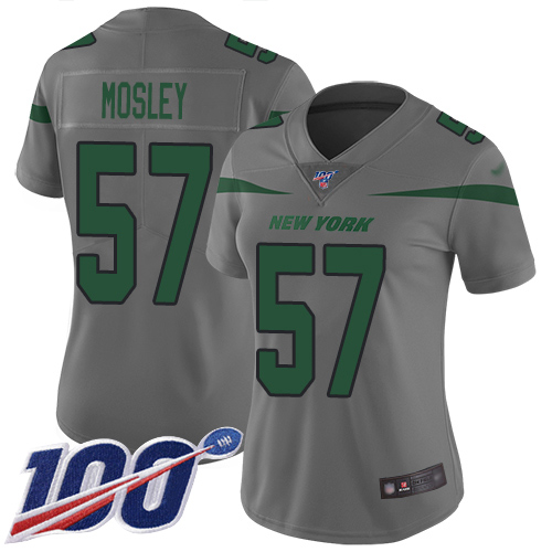 Jets #57 C.J. Mosley Gray Women's Stitched Limited Inverted Legend 100th Season Jersey