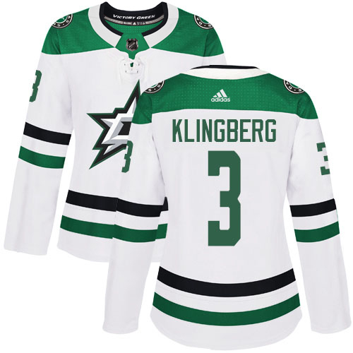 Adidas Dallas Stars #3 John Klingberg White Road Authentic Women's Stitched Jersey Womens