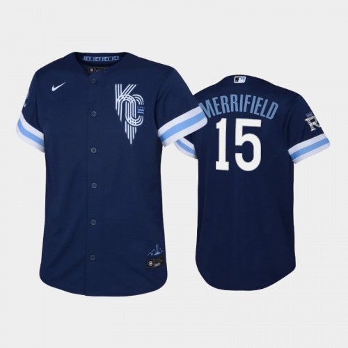 Kansas City Kansas City Royals #15 Whit Merrifield Youth Replica 2022 City Connect Navy Jersey Youth
