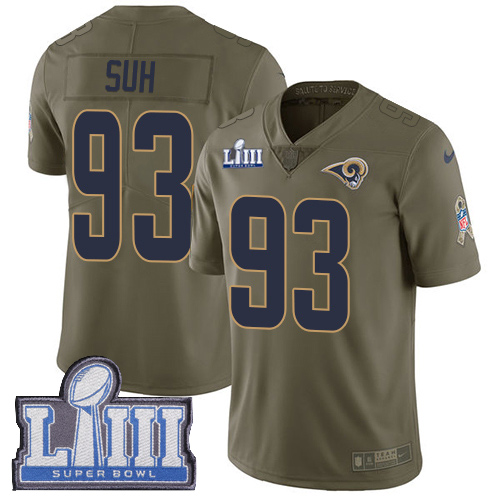Los Angeles Rams #93 Ndamukong Suh Olive Super Bowl LIII Bound Youth Stitched Limited 2017 Salute to Service Jersey Youth