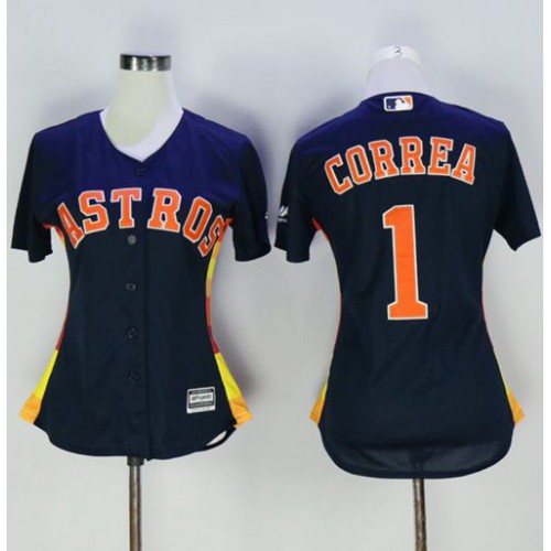 Houston Astros #1 Carlos Correa Navy Blue Alternate Women's Stitched Jersey Womens