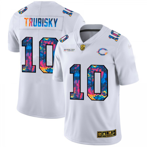 Chicago Chicago Bears #10 Mitchell Trubisky Men's White Multi-Color 2020 Crucial Catch Limited Jersey Men's