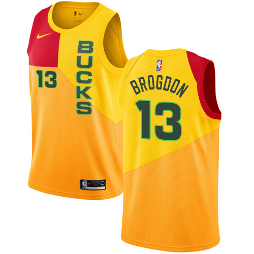 Milwaukee Bucks #13 Malcolm Brogdon Yellow Swingman City Edition 2018/19 Jersey Mens