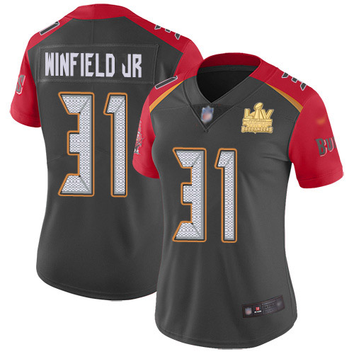 Tampa Bay Buccaneers #31 Antoine Winfield Jr. Gray Women's Super Bowl LV Champions Patch Stitched Limited Inverted Legend Jersey Womens
