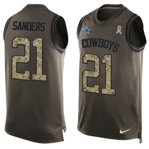 Cowboys #21 Deion Sanders Green Men's Stitched Limited Salute To Service Tank Top Jersey