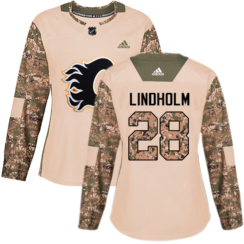 Adidas Calgary Flames #28 Elias Lindholm Camo Authentic 2017 Veterans Day Women's Stitched Jersey Womens
