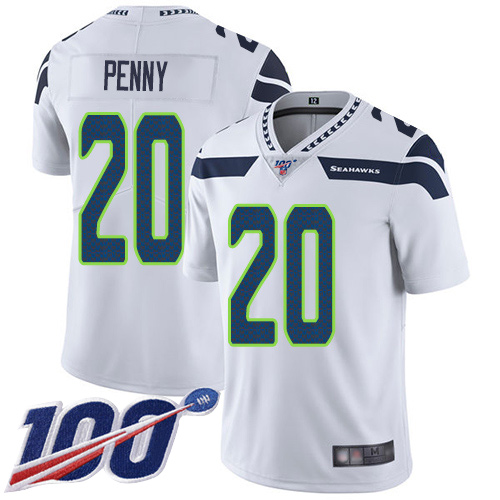 Seattle Seahawks #20 Rashaad Penny White Men's Stitched 100th Season Vapor Limited Jersey Men's