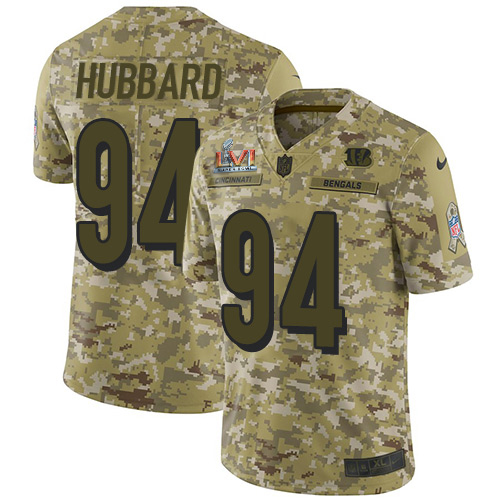 Bengals #94 Sam Hubbard Camo Super Bowl LVI Patch Men's Stitched Limited 2018 Salute To Service Jersey