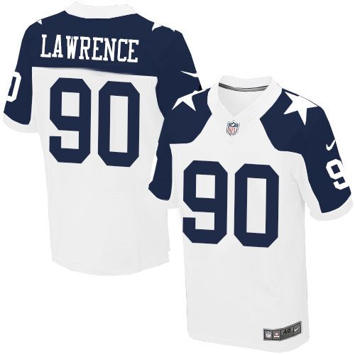 Cowboys #90 Demarcus Lawrence White Thanksgiving Throwback Men's Stitched Elite Jersey