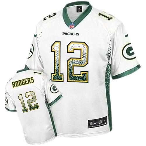 Packers #12 Aaron Rodgers White Men's Stitched Elite Drift Fashion Jersey