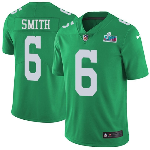 Eagles #6 DeVonta Smith Green Super Bowl LVII Patch Youth Stitched Limited Rush Jersey
