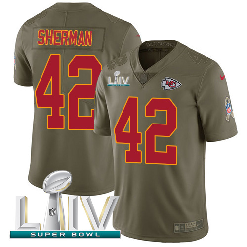 Kansas City Chiefs #42 Anthony Sherman Olive Super Bowl LIV 2020 Youth Stitched Limited 2017 Salute To Service Jersey Youth