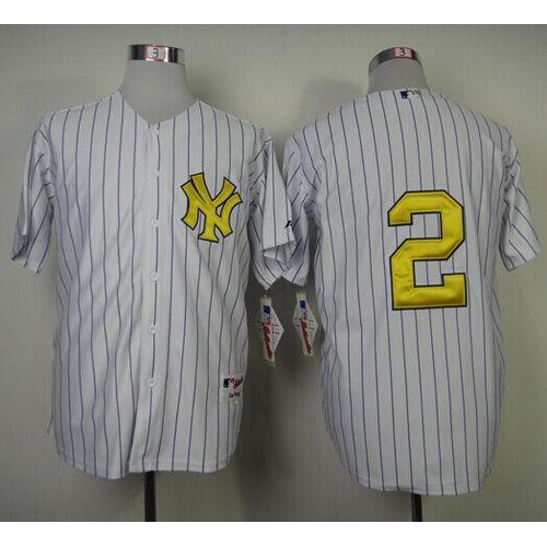 New York Yankees #2 Derek Jeter White Fashion Gold w/Commemorative Retirement Patch Stitched Jersey Men's