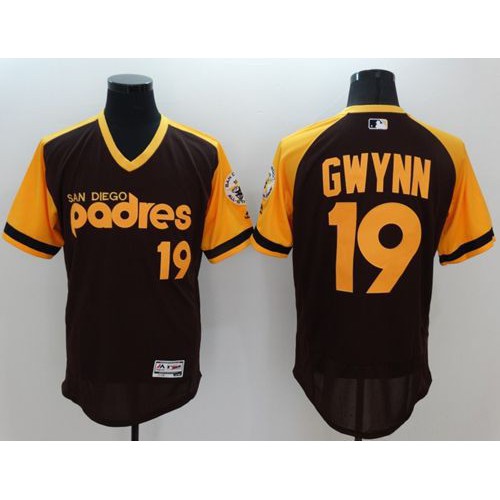 San Diego Padres #19 Tony Gwynn Brown/Gold Flexbase Authentic Collection Cooperstown Stitched Jersey Men's